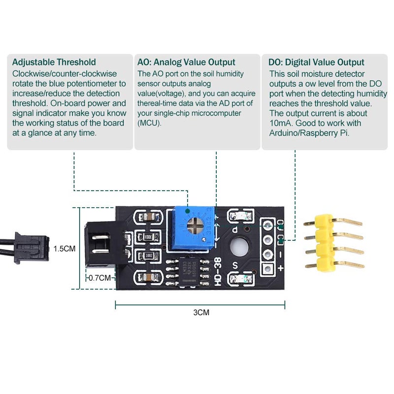 IS 2 Sets Resistive Soil Moisture Meter, Icstation Soil Hygrometer Sensor Test Kit with Corrosion Resistant Probe, Digital Analog Signal Output for Arduino Garden Plant Care Automatic Watering System - Image 4